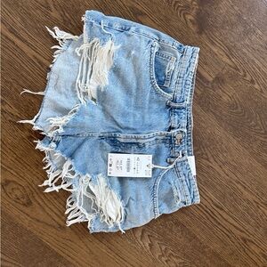 Zara Light Blue Distressed Jean Shorts